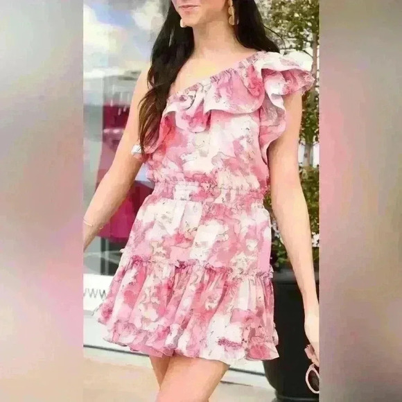 Buddy Love Dresses & Skirts - Buddy Love - Women’s Small - Sofia Dress - One Shoulder Pink/Gold